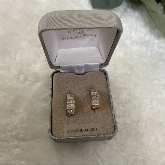 Diamond Accent 18 kt Yellow Gold Over Sterling Silver Pierced Earrings - Picture 4 of 11